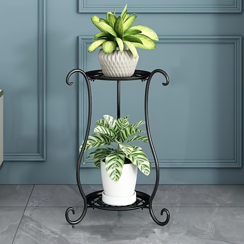 1 paquete, soporte para flores de Metal de doble capa, expositor de plantas de pie multicapa con estilo europeo moderno para