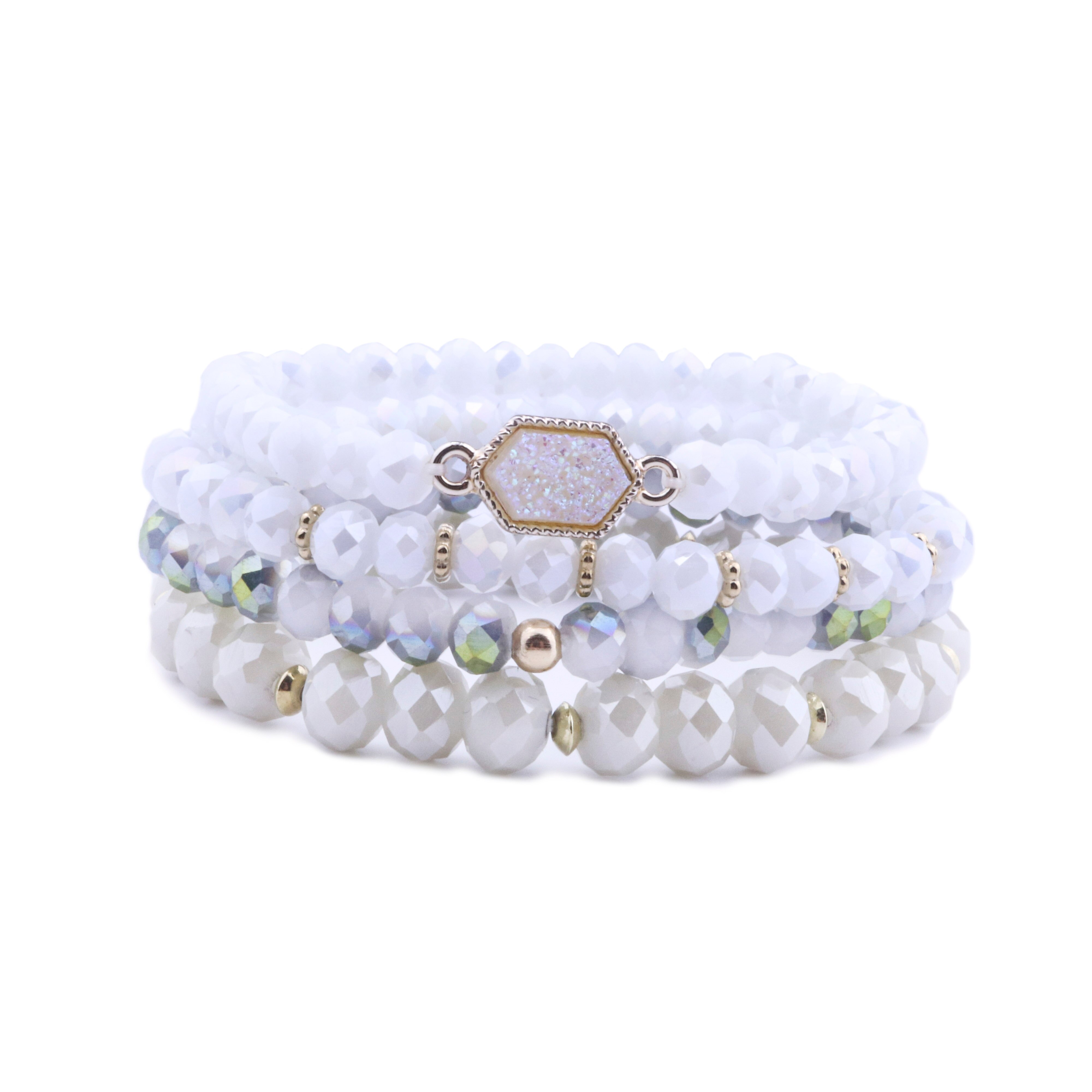 WIW 4 unids/set estirable de cuentas de cristal pulseras combinadas Pack de de las mujeres de alivio del estrés Yoga: White