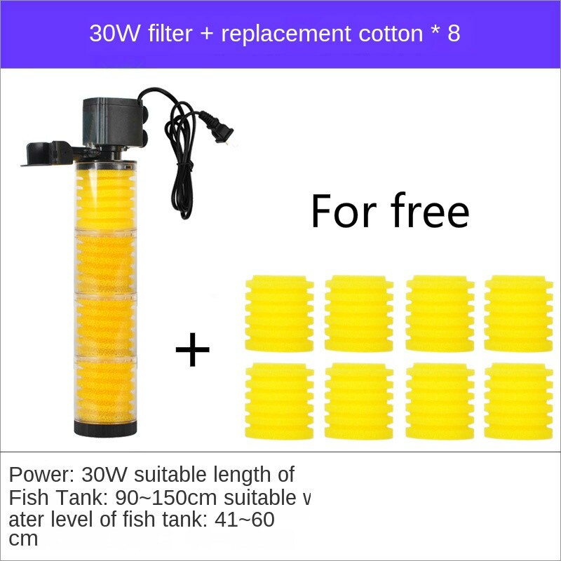 3 in1 en akvarie akvarium filterpump intern filter svampar multifunktion dränkbar pump inbyggd renare syresatt: 30w 8 filtersvampar