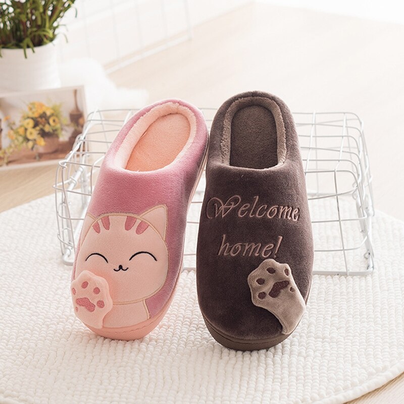 Kids Cat Claw Slippers For Girls Boys Flip Flops Children Pussy Home Shoes Winter Indoor Warm Cotton Animal Plush Fur Slippers