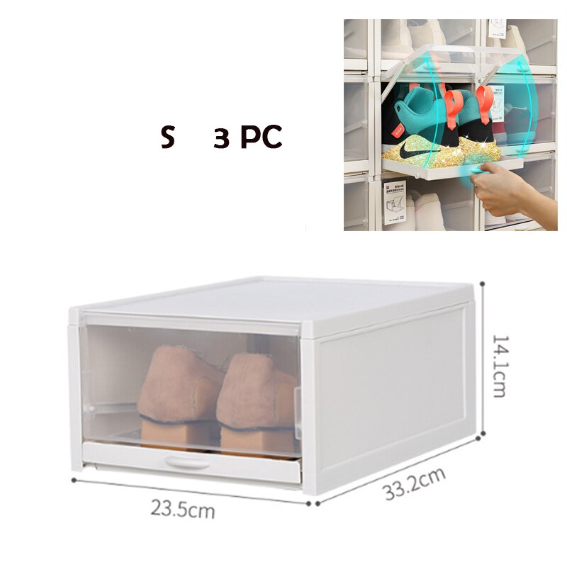Transparent Shoe Box Storage Shoe Boxes Thickened Dustproof Shoes Organizer Box Can Be Superimposed Combination Shoe Cabinet: S 3PC