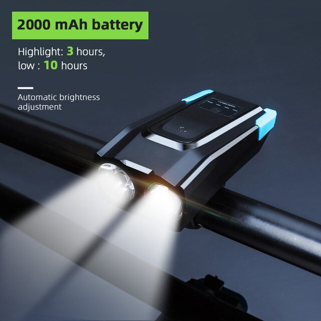 JOSHOCk 2000mAh 4000mAh Bicycle Light With Horn USB Rechargeable 10000 Lumens LED Light For Bike Cycling Lamp With Taillight: 2000mAh Blue