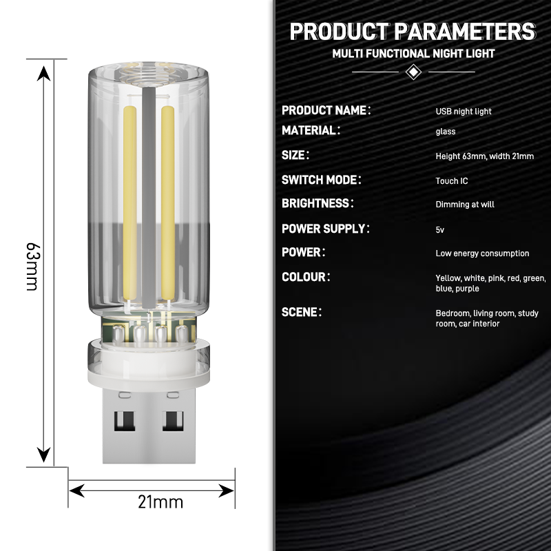 Bil usb natlampe touch control glødelampe atmosfære lys dekorativ bærbar belysning plug play led glødelampe pære