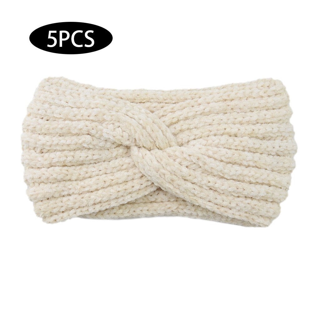 5Pcs Europese En Amerikaanse Gebreide Wol Kruis Haarband Sport Hoofdband Oor Bescherming Hoofddeksels Warm Corduroy Hoofdband: 2