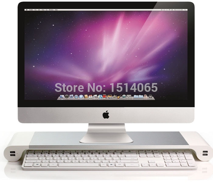 Wit Premium Aluminium Monitor Stand met 4 Usb-poorten voor iMac Mac Mini MacBook Pro Air/Windows PC Laptop Desktop stand