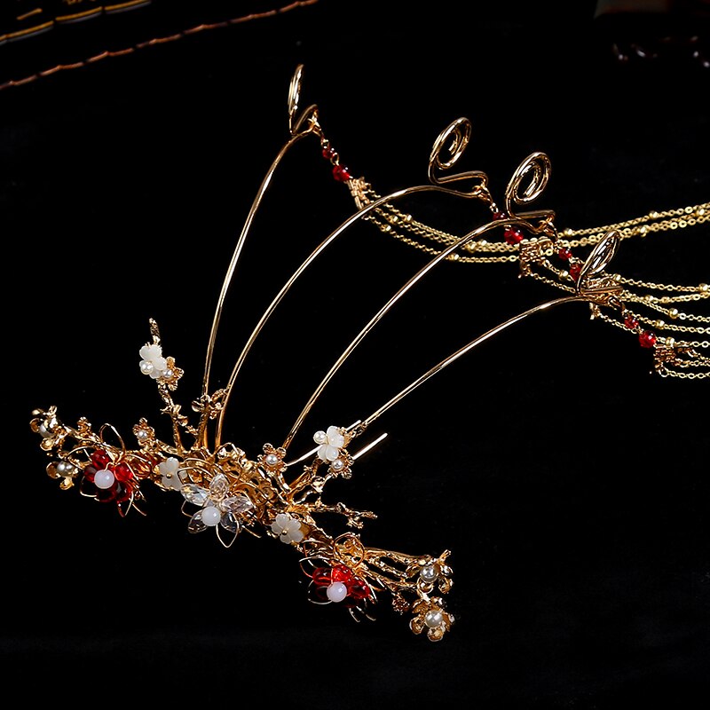 Ropa china tocado cabeza de bola Xiu novia corona antigüedad corona Bob paso sacudida traje con flecos con un conjunto de accesorios