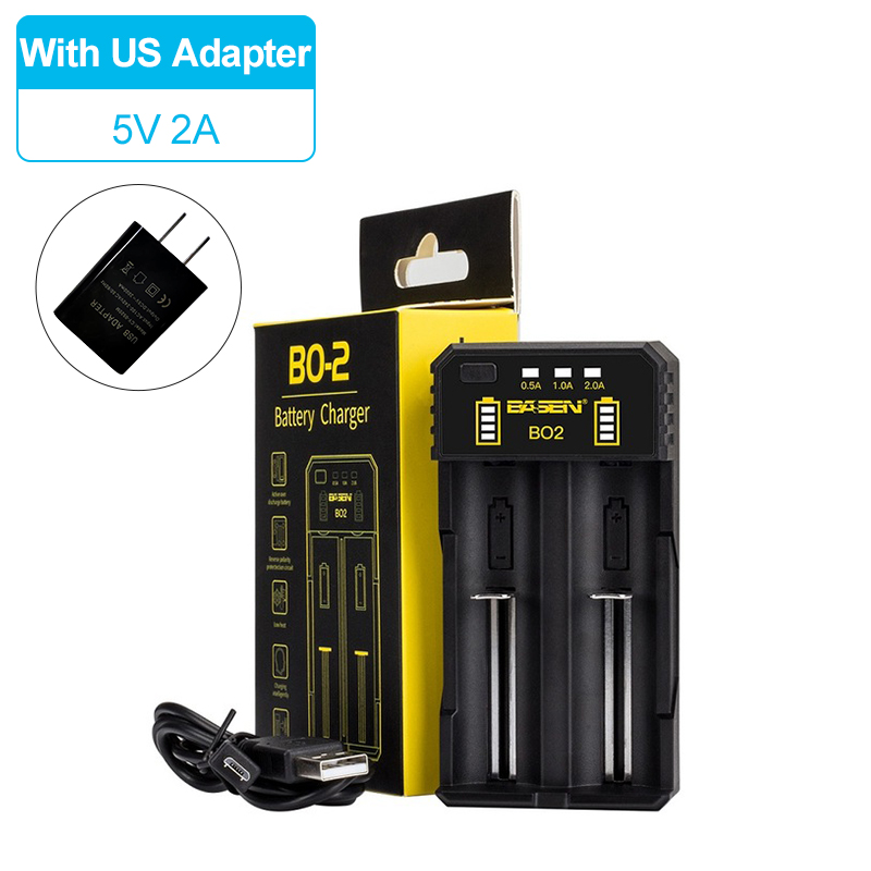 BASEN BD4 LCD Battery Charger for 18650 26650 21700 18350 AA AAA 3.7V/3.2V/1.2V NiMH Battery 18650 Smart Charger: BO2 With US plug