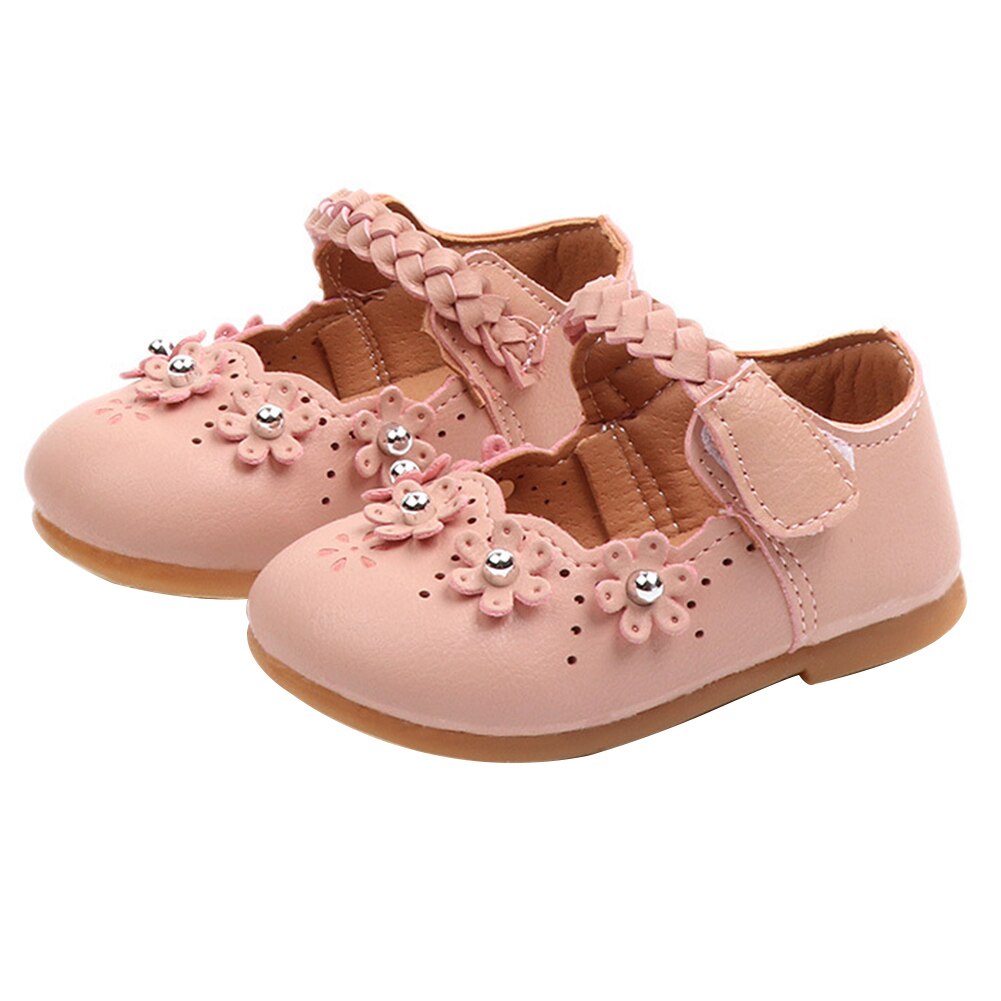 Girls Shoes Rhinestone Flower Princess Dress Shoes PU Leather Casual Toddler Kids: Pink / 24