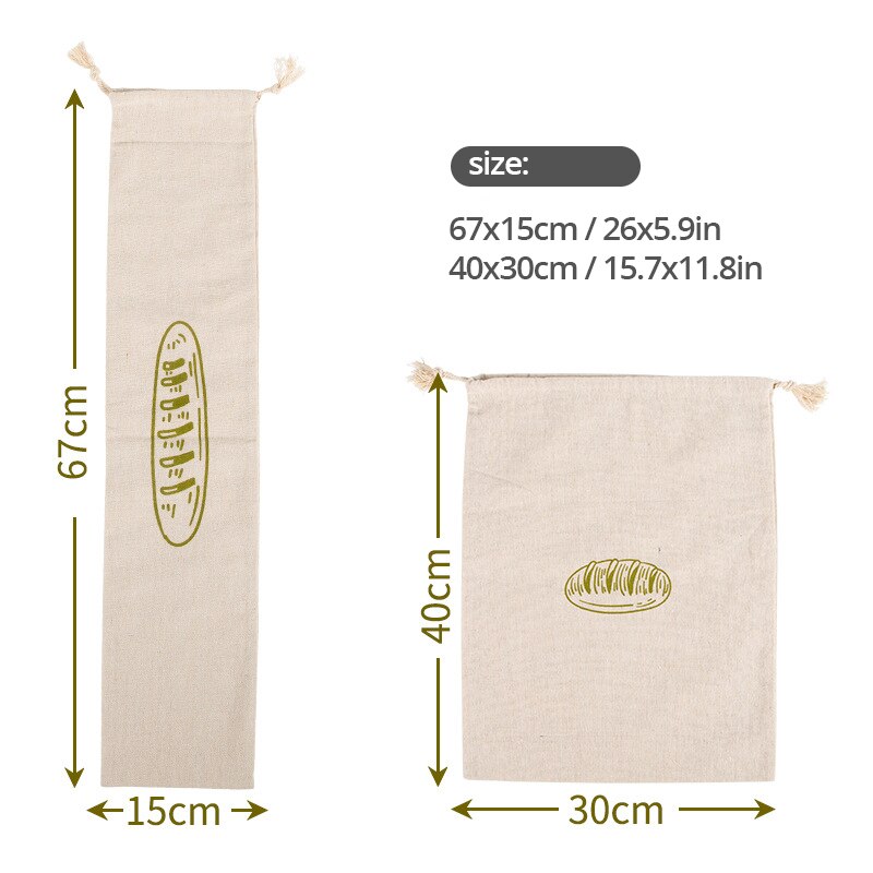 Bolsas de lino Retro Para pan francés, bolsa reutilizable con cordón para pan artesanal casero, bolsa de almacenamiento de pan de lino para Baguette