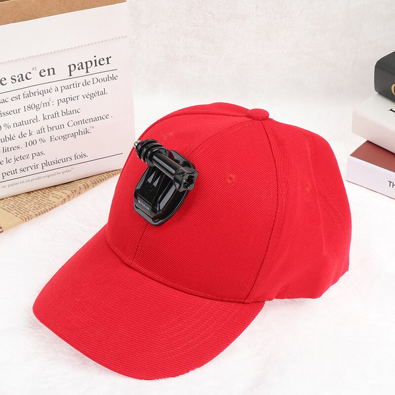 Sport kamera hat justerbar hætte med skruer og j stent base til gopro hero 6/5: Rød