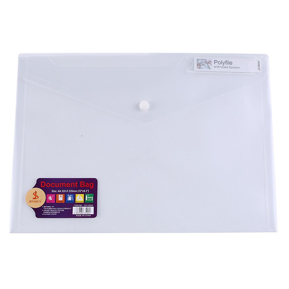 6 Pack Poly Envelopes File Folder With Label Pocket Clear A4 Transparent Document Organizer Snap Closure Expandable File Pouch: 6pcs-A4-2-White