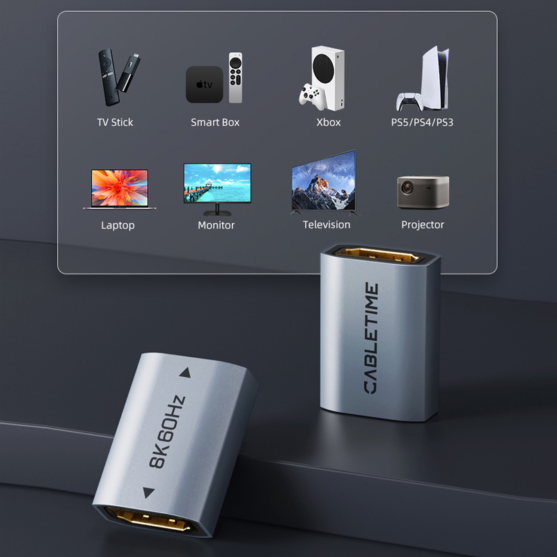 CABLETIME 8K przedłużacz HDMI żeński na żeński przedłużacz adapter audio do monitora PS5 Roku Stick HD 2.1 złącze 8K