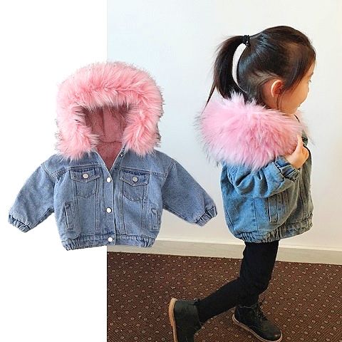 Vêtements pour enfants pour garçons et filles automne et hiver vestes velours épaississement veste en jean pour enfants de luxe grand col en fourrure