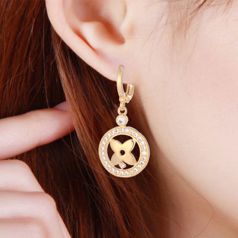 popular Euro-American flower plant-shaped zircon copper earrings factory direct explosions