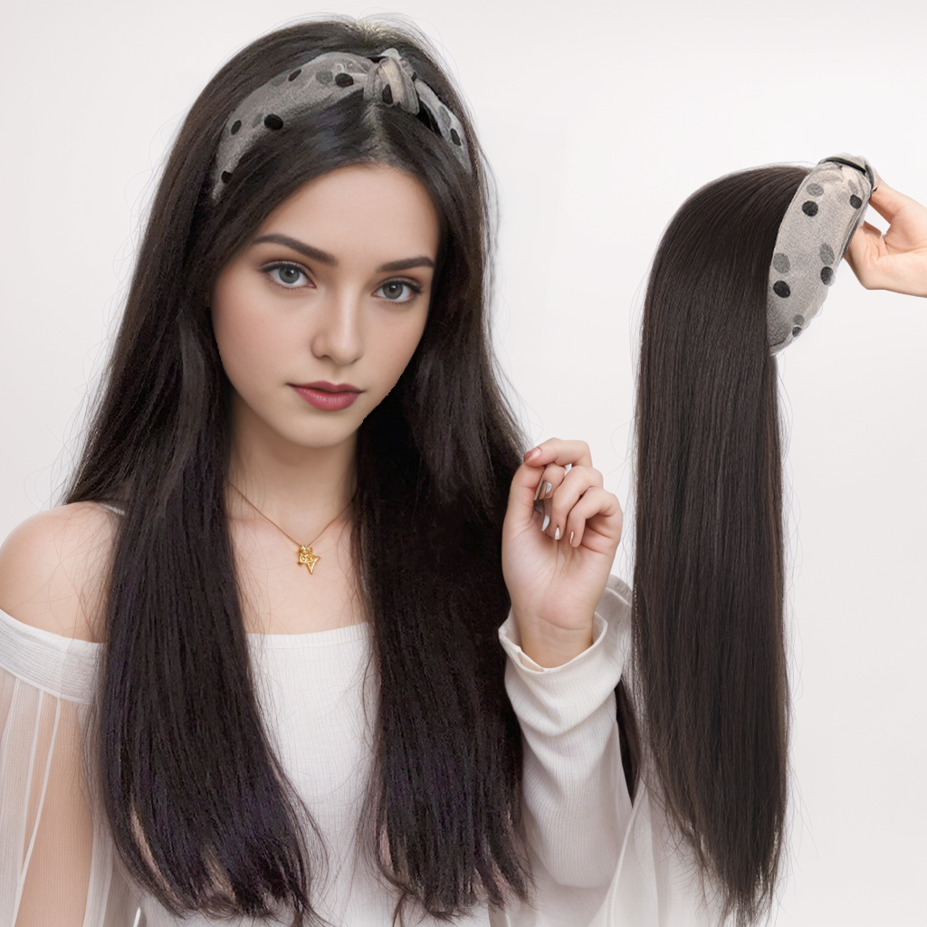 Extension capillaire synthétique longue lisse 24 pouces, bandeau cerceau noir brun résistant à la chaleur, accessoires pour femmes