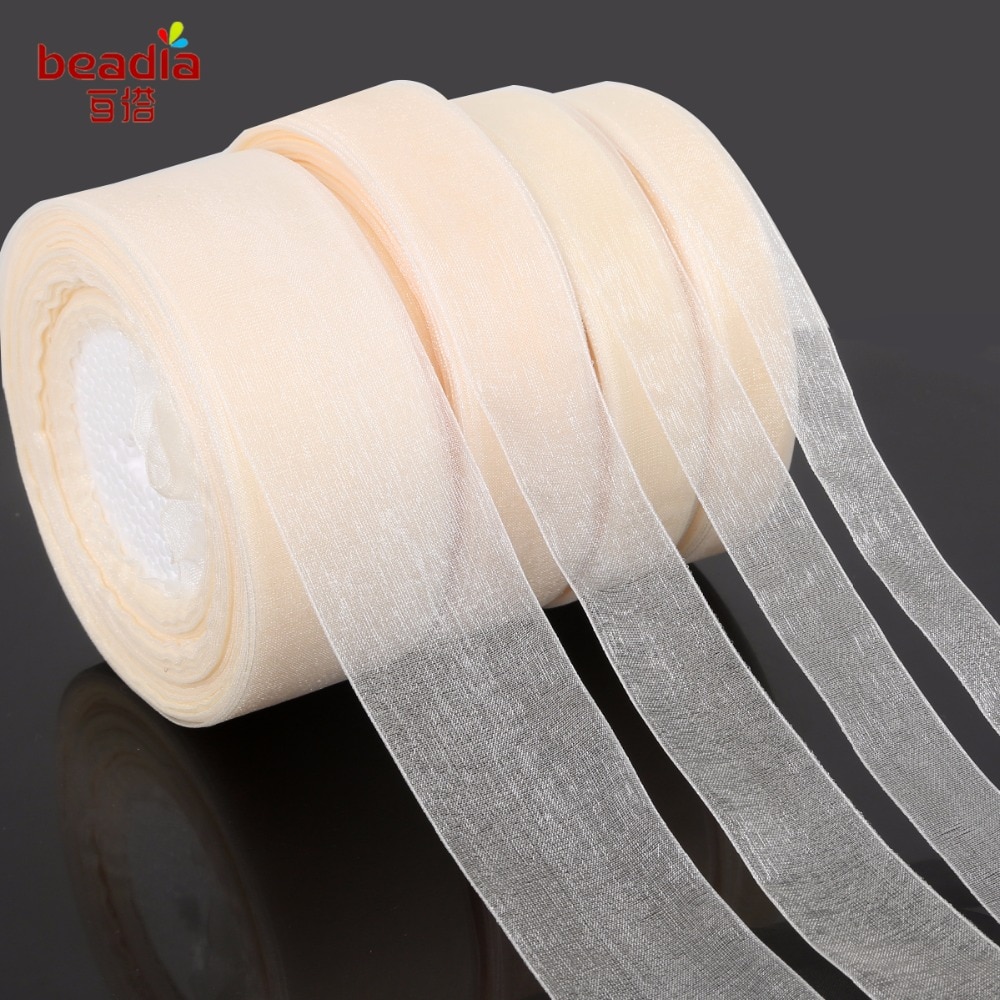 Ruban Organza ivoire 15/20/25/38mm, 45 mètres (50yards), pour vêtements, tissu à coudre, bricolage, emballage , rubans de décoration de mariage, fournitures de fête