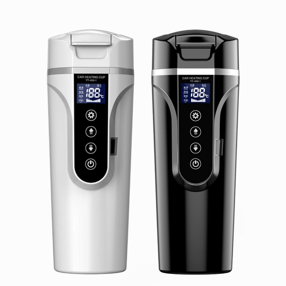 12v/24v 75-90w 450ml køretøjs varmekop bil smart kaffe varmebevarelse berøringsskærm rejse elektrisk termokrus lcd -display: Sort