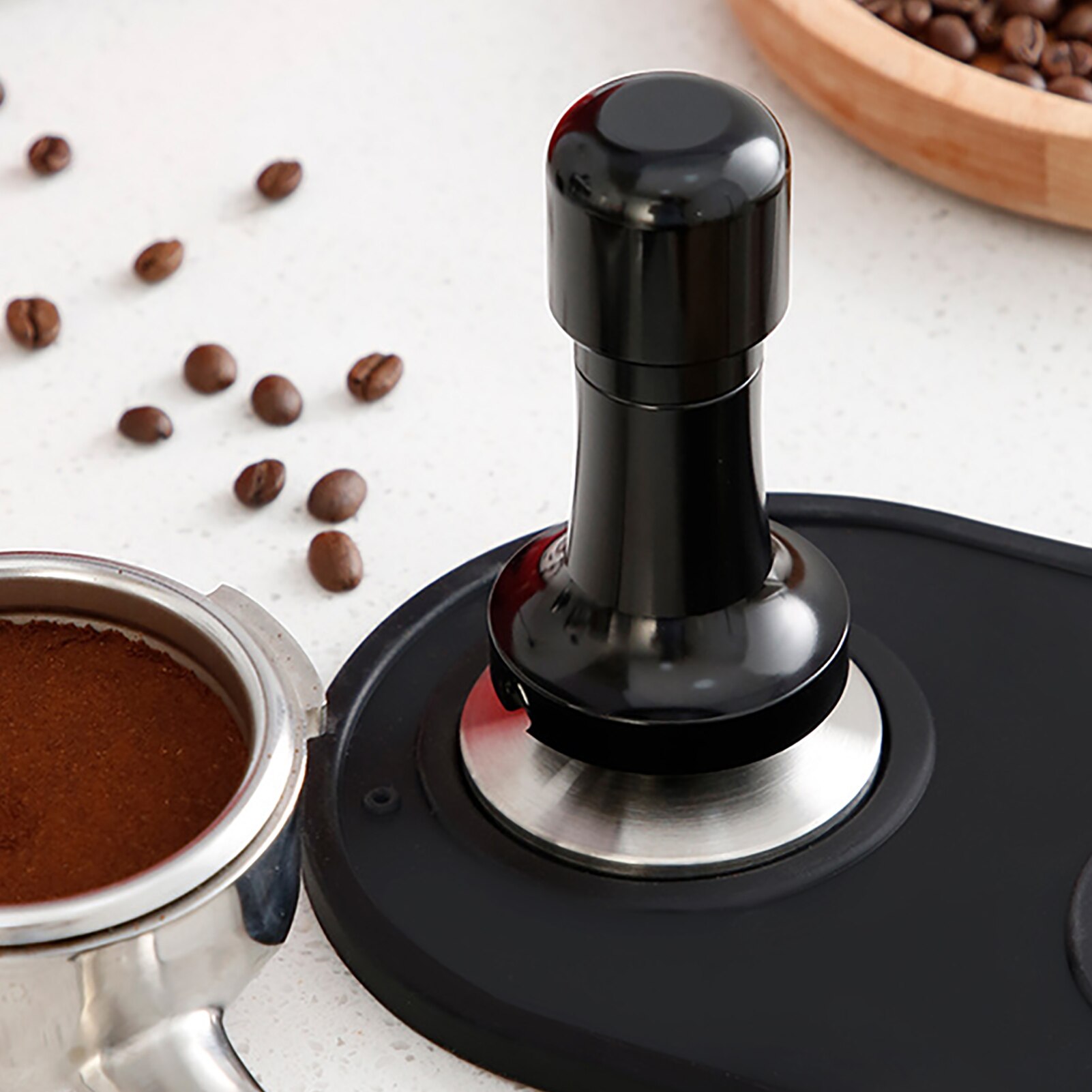 58mm Calibrated Pressure Tamper For Coffee 304 Stainless Steel With Spring Base Horizontal Tool For Barista Coffee Accessories