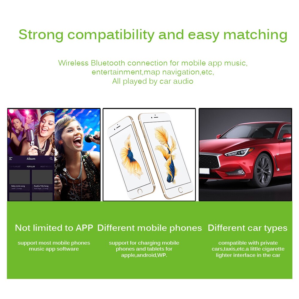 Powstro draadloze  mp3- speler met snelladende usb-lader, dubbele radiomodulator, 3 afspeelmodi met fm, handsfree bluetooth-autoradio