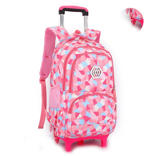 Hot Sale Removable Children School Bags Waterproof for Girls Trolley Backpack Kids Wheeled Bag Bookbag travel luggage Mochilas: Pink-2wheels