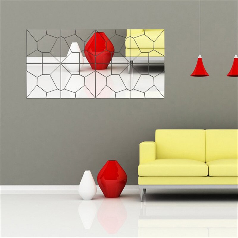 Pegatinas de espejo 3D para pared, pegatinas geométricas removibles, DIY TV de fondo, decoración de la habitación del hogar, YE