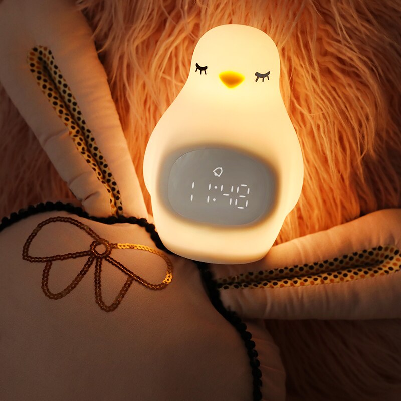 Luminova Smart Penguin Table Alarm Wake Up Clock Electronic Desktop Digital Lamp Multifunctional Hotel Home Decor Bedroom Child: Yellow Light