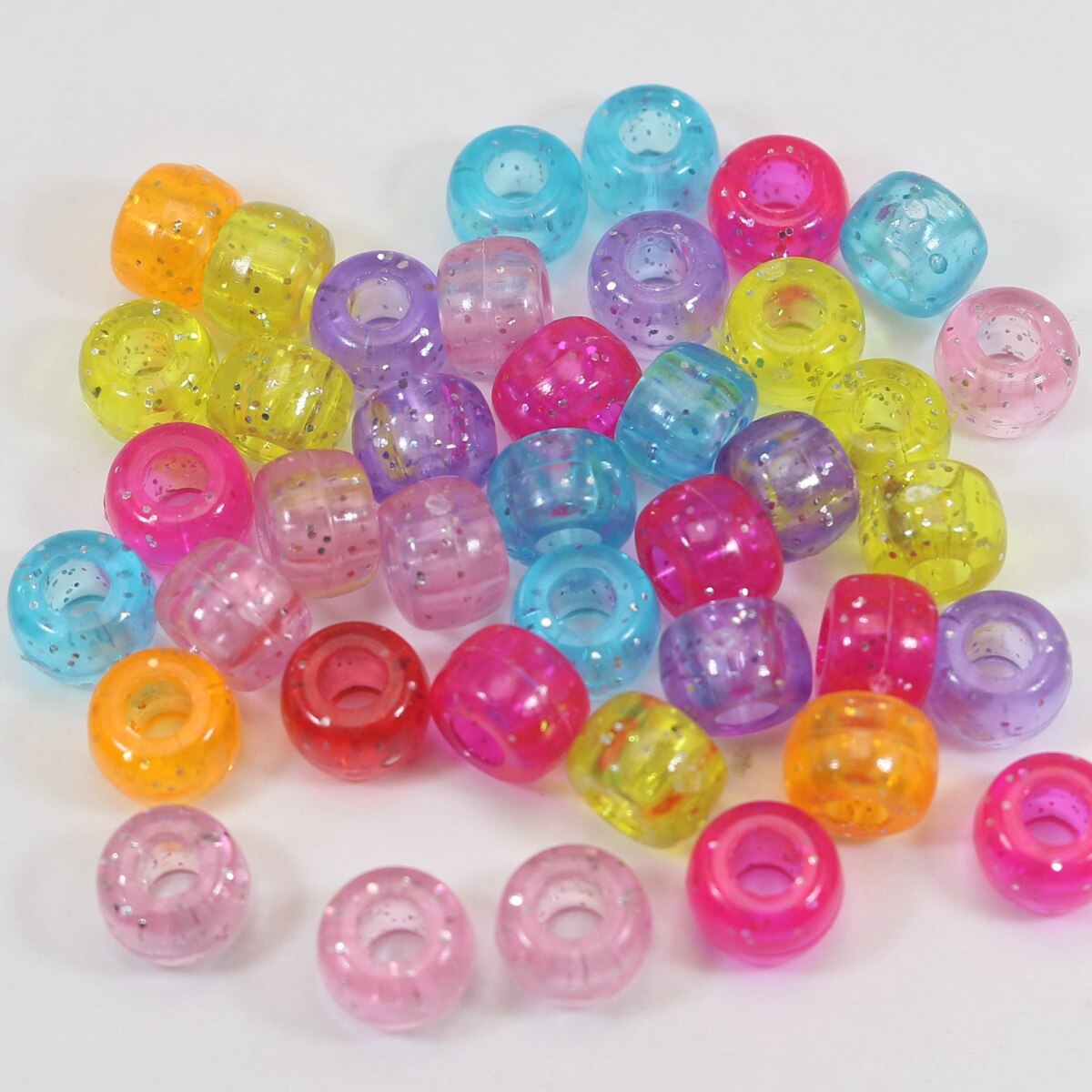 200 Mixed Color Acrylic Barrel Pony Beads 9X6mm Various Style Kids Craft Kandi: NO 50 Glitter
