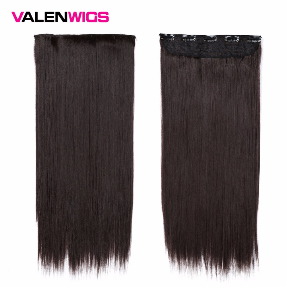 Valen Pruiken 22 inch 5 Clips In Een Stuk Pure Kleur Straight Stijl Haar Clip Op Een Stuk Synthetisch Haar extensions Voor Vrouwen