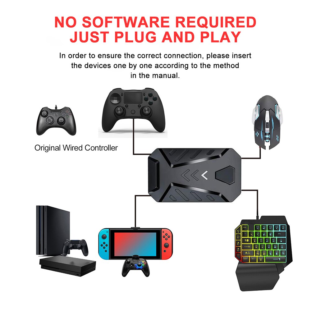 Gaming tangentbord och mus combo rgb bakgrundsbelysta enhandsknappsatsmöss med omvandlaradapterset för  ps4 ps5 xbox nintendo switch