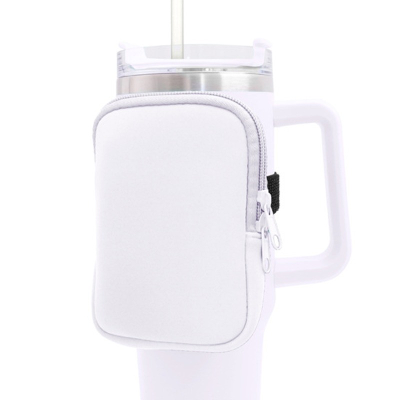 Bolsa de garrafa de água para stanley cup 40oz/20oz/30oz garrafa de água caddy neoprene tumbler saco para cartões chaves carteira fone de ouvido: BRANCO