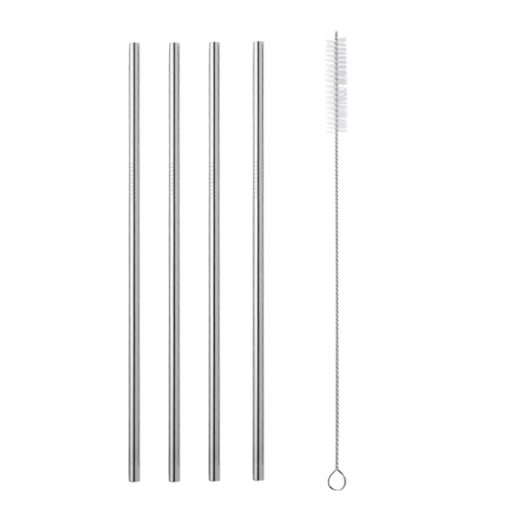 Acero inoxidable 304 pajilla de Metal pajilla reutilizable + 1 cepillo respetuoso del medio ambiente de paja recta curva cepillo de limpieza de la barra del Partido de accessories20Oz: A-primary color  5PC
