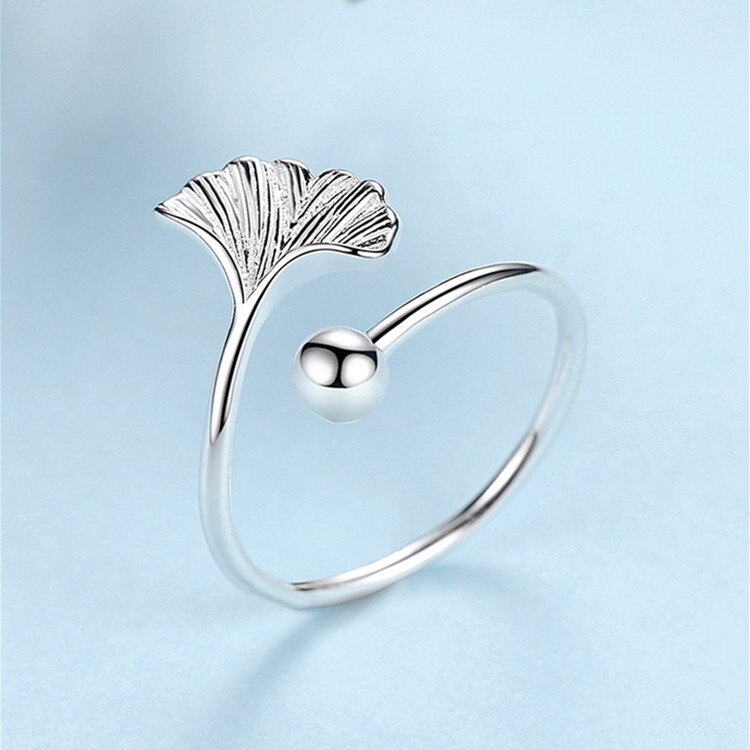 Anillos de hojas de Ginkgo Biloba para mujer, joyas antiguas grandes, joyería para dedos de , Color plata auténtica,