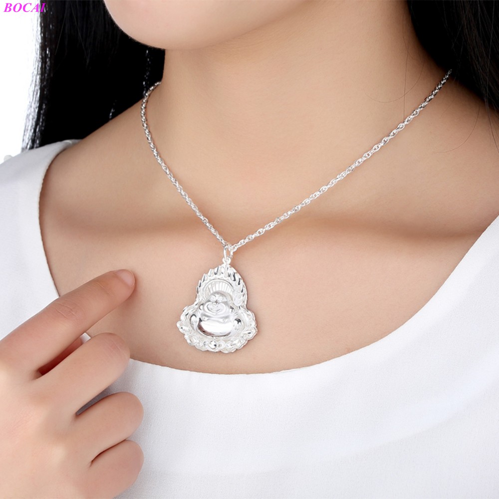 BOCAI Solide-collar de plata esterlina S999 para mujer, joyería sencilla de para mujer, cadena redonda de doble clavícula, artesanía de plata tailandesa para hombre