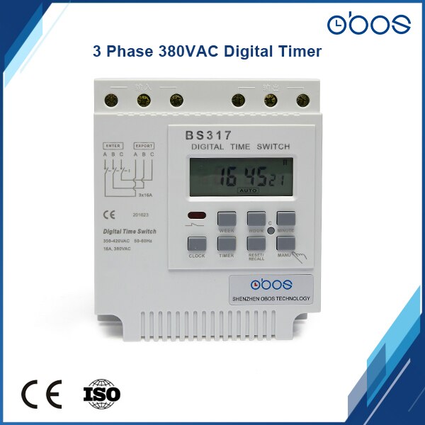 OBO 415VAC 25A drie fase programmeerbare timer switch din timer met 16 keer op/uit per dag tijd set bereik 1 min-168 H