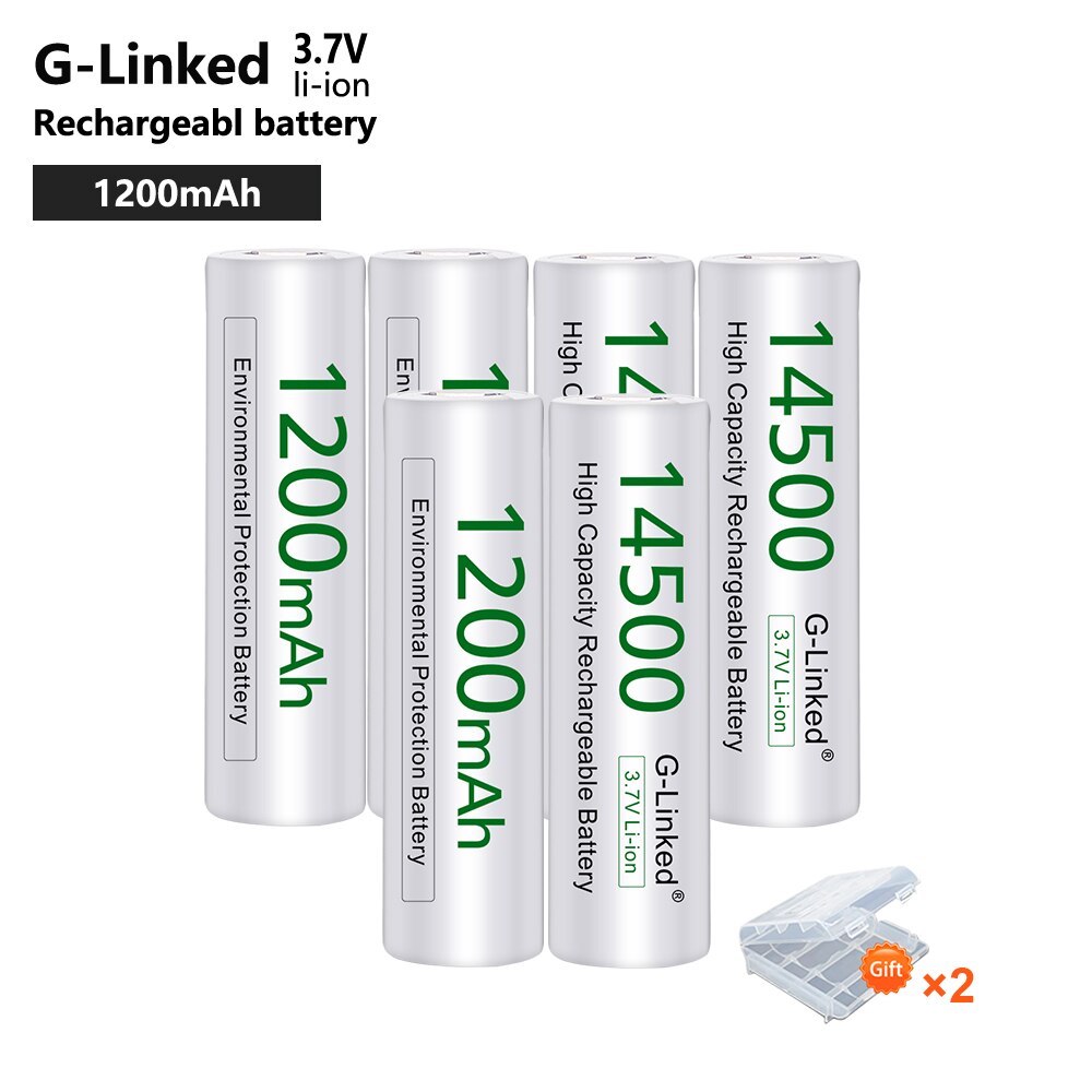 AA 14500 Lithium Battery 14500 3.7V 1200mAh Rechargeable Battery AA Battery for Gas Meter Alarm with Free Holder: 6pcs aa 3.7v 14500