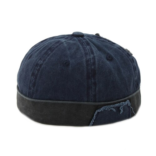 Parche de estilo chino, gorro de Hip Hop Vintage para hombres, gorra ajustable Sin borde con agujeros y personalidad, gorro transpirable para el casero, gorra de marinero: blue