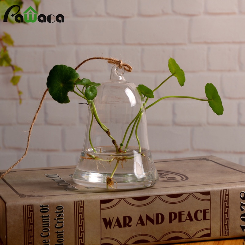 Bell Shaped Glass Wall Hanging Planters Hydroponic Vase Pendant Hanging Bottle Transparent Glass Vase Pots for Indoor Outdoor