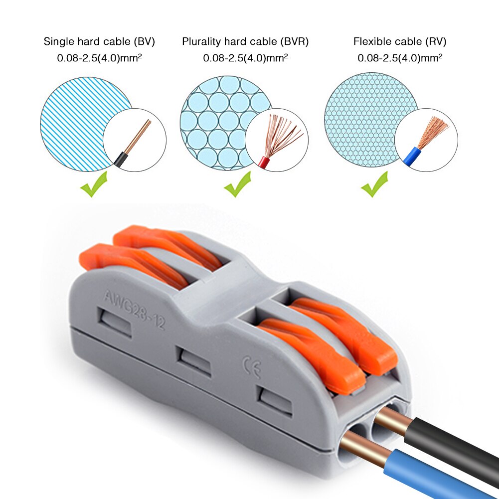 5 stk elektrisk kabel ledningskontakt trykk-i terminalblokk universell rask terminal ledningskabelkontakter til kabeltilkobling