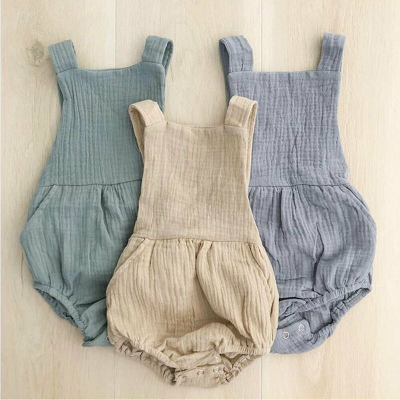 sommer Casaul Nettes Art Baby Bodys Kleinkind Jungen Mädchen Solide Baumwolle Leinen Gesamt Baby Kleidung Lätzchen Hosen freundlicher Outfit