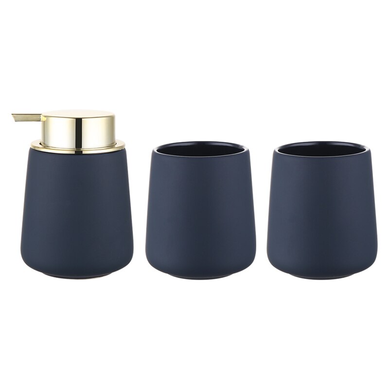 Simple Ceramic Hand Sanitizer Shampoo Bottle 350ml Portable Soap Dispenser 400ml Mouth Cup Golden Squeeze Cover Bath Supplies: Deep Blue-Golden 3pc