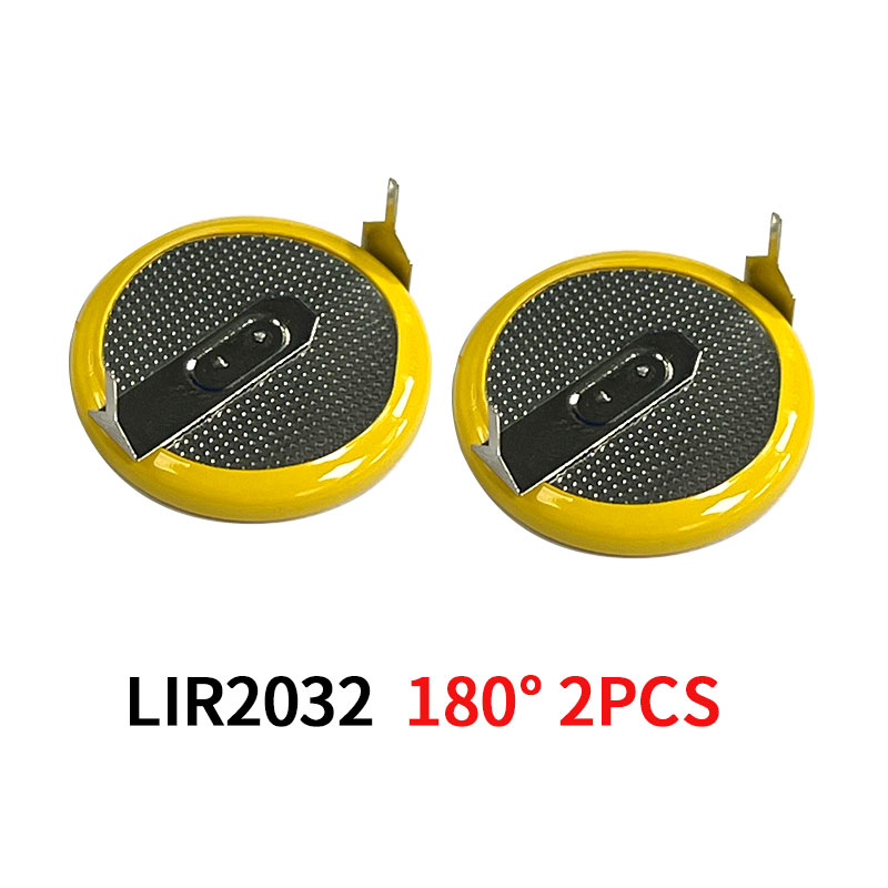 2 pces/5 pces lir2032 cr2032 bateria recarregável 3.6v 2032 baterias de íon de lítio solda 90/180 ° para luzes LED de chave remota inteligente: BRANCO