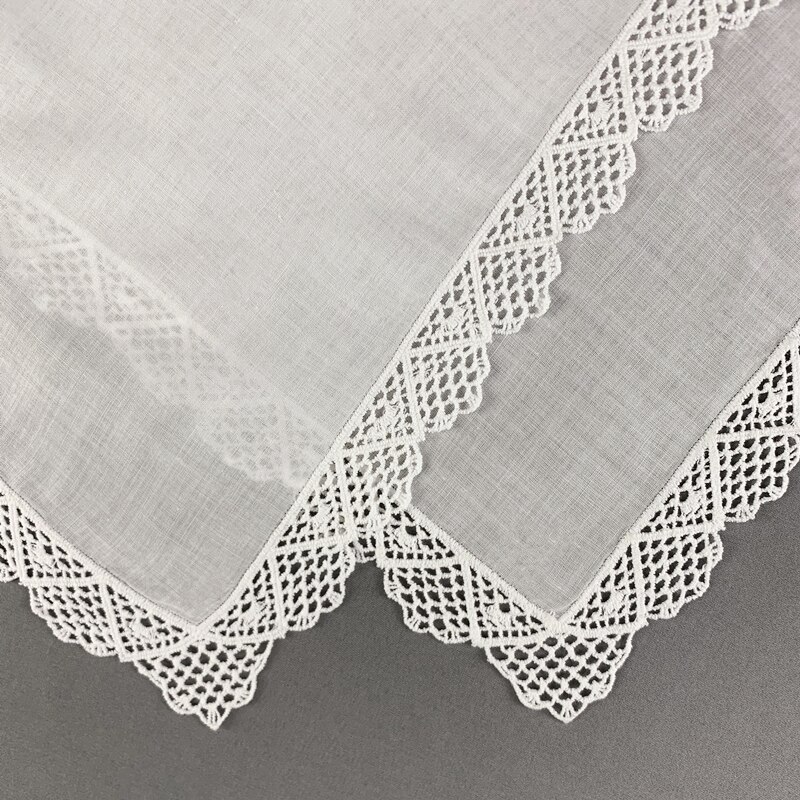 Sæt  of 12 bryllup brude lommetørklæder 12 x 12 "hvid bomuld hæklet blonder hankie damer hanky vintage bryllup lommetørklæde