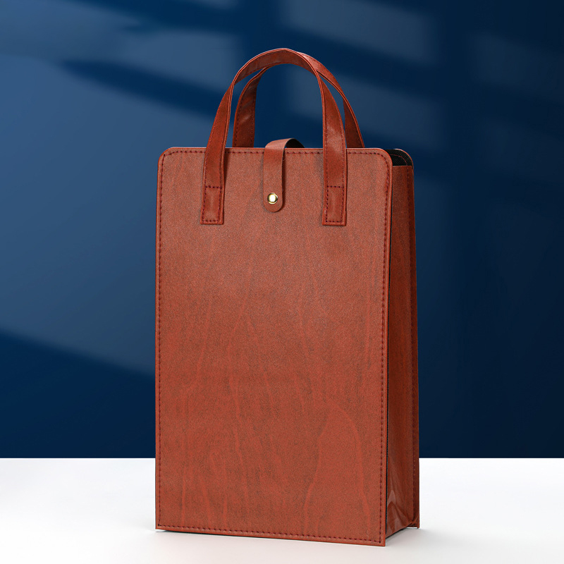 Vikbar läderväska för vinbärare, återanvändbara vinbärare, handväska, dubbel rödvinslåda med handtag, förpackningslådor för champagneflaskor: Svart