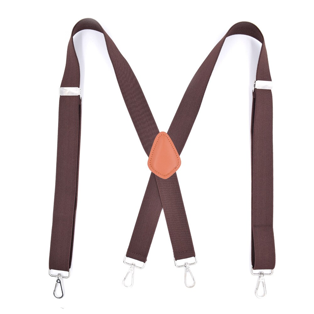 Brown Leather Suspenders with Swivel Hooks X Back 4 Metal Clips Adjustable Elastic Pant Jeans Braces for Men Favor: Auburn