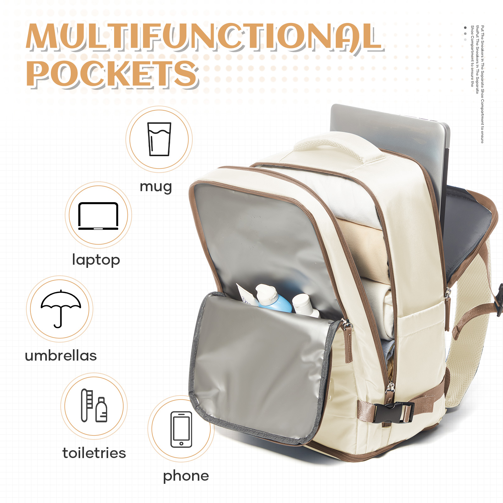 Reisrugzak voor dames heren, handbagage 40x20x25 voor Ryanair Cabin reistas College boekentas Waterdichte laptoptas voor werk