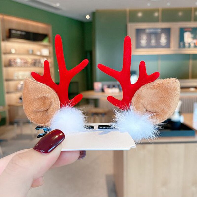 Serre-tête en bois d'élan pour filles, épingle à cheveux, serre-tête de dessin animé, décoration de noël, Super mignon, 2022: White ball A