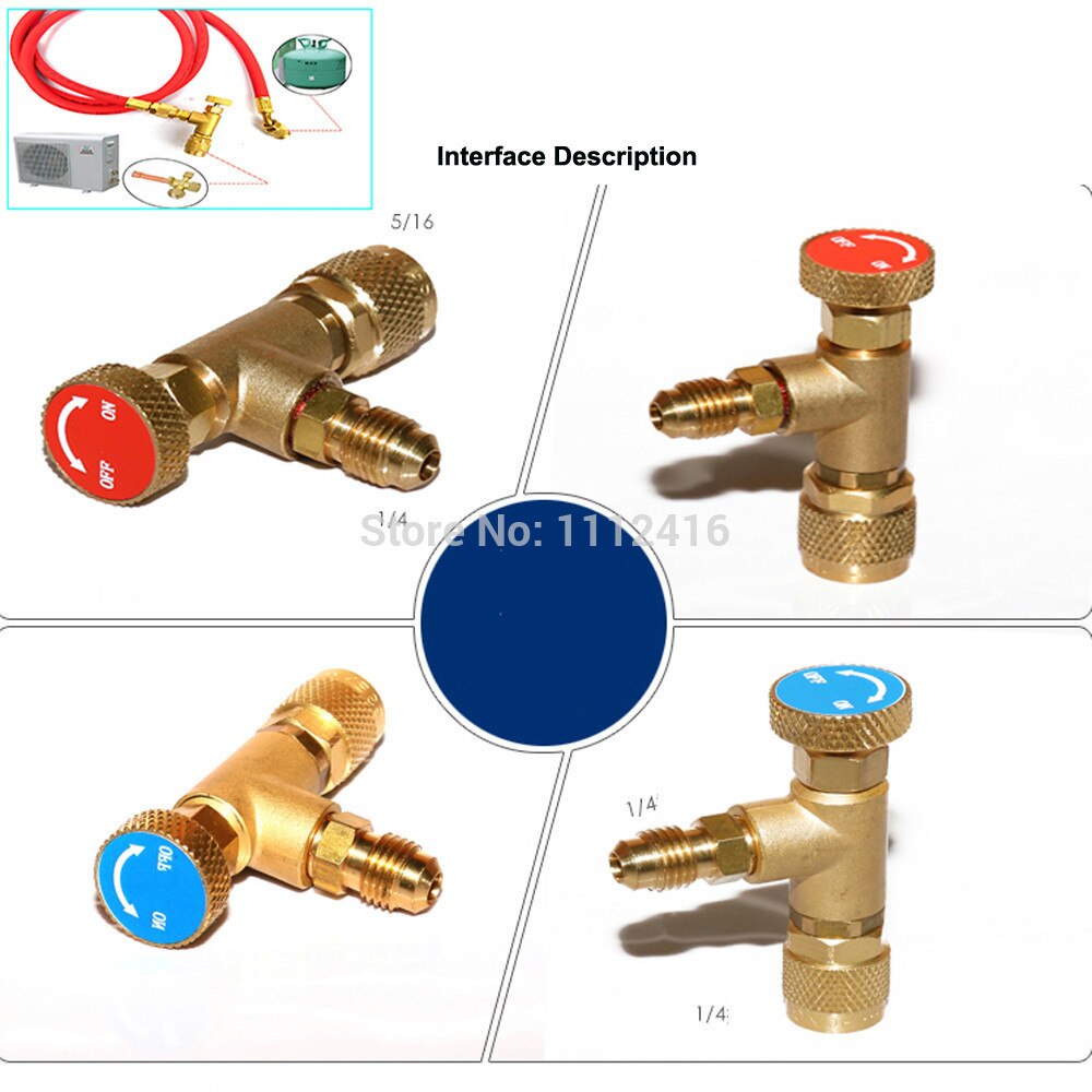 R410 R22 Refrigeration Charging Safety Adapter Ball Valve 1/4" M to 5/16" F