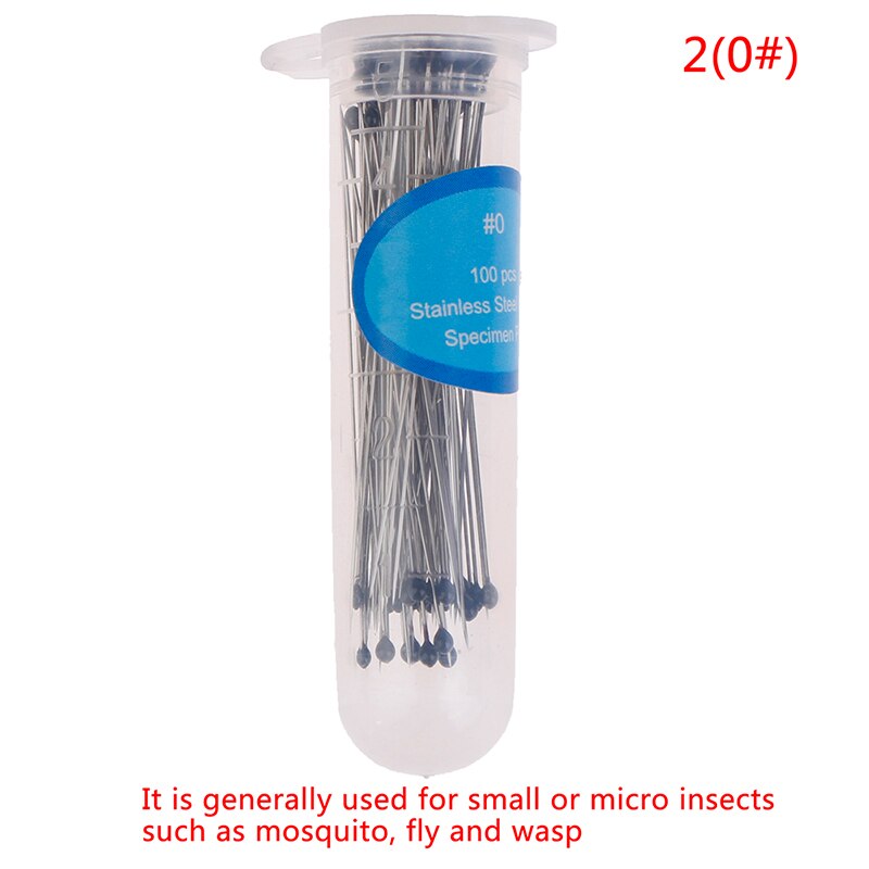 Aguja de espécimen de acero inoxidable con tubo para laboratorio escolar, broche de insecto para entomotología, 100 Uds.: 2