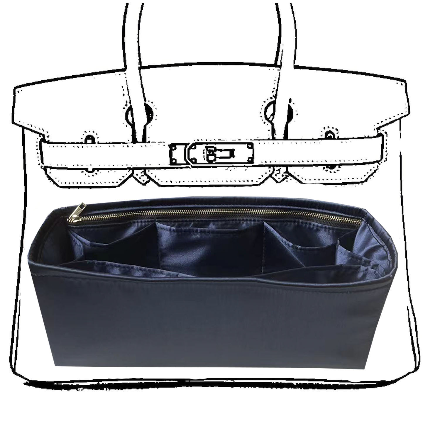 Veskeorganisator silkemyk, silke, luksuriøs håndveske, tote-in-bag-formere, dame - passer til b irkin 25/30/35/40 vesker: L / Blå