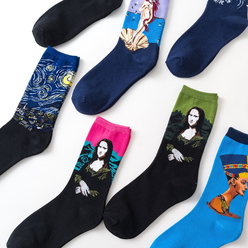 1pair Autumn winter Retro Art Sock Van Gogh Mural World Famous Oil Painting Series Men Women Socks Funny Socks
